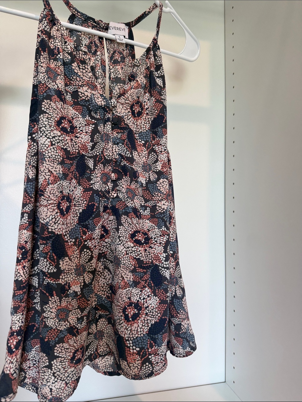 Evereve Navy Floral Spaghetti-Strap Button Tank